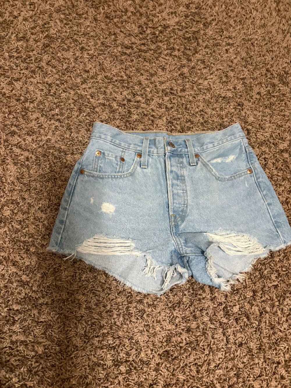 Levi's 501 Jean Shorts Size 25 Light Blue Denim Raw Hem Distressed Button Fly